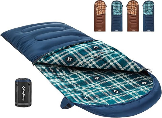 KingCamp Sleeping Bag for Adults, Cold Weather & Warm XL Big and Tall Flannel Sleeping Bags with Compression Sack Portable Waterproof Essentials Gear Accessories for Outdoor Camping