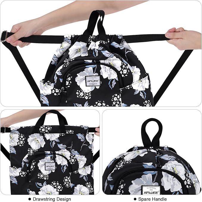 Dry Wet Drawstring Backpack with Shoe Compartment for Women Adjustable Gym Bag