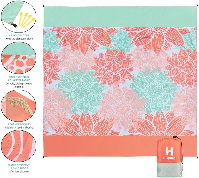 Beach Blanket Waterproof Sandproof Extra Large Beach Mat 79" X 83"/120"x108"for 1-8 Adults Quick Drying Durable Outdoor Picnic Mat for Beach Travel Camping Hiking