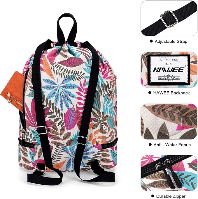 Dry Wet Drawstring Backpack with Shoe Compartment for Women Adjustable Gym Bag