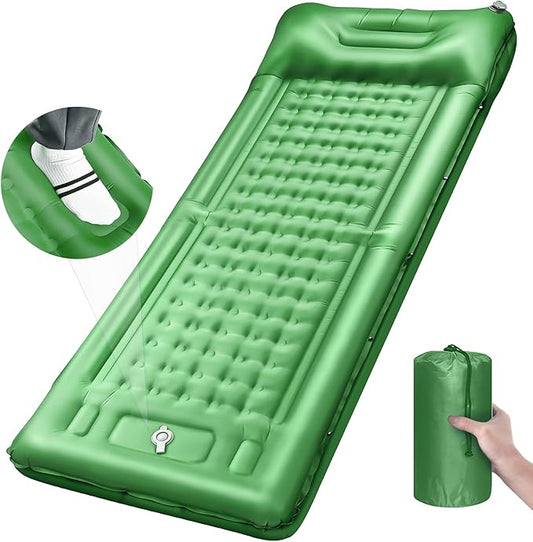 Camping Sleeping Pads，Extra Thick 5 Inch Inflatable Sleeping Mat with Pillow Built-in Pump，Oversized Mattress Super Portable Backpacking Sleeping Pad (Green, Single)