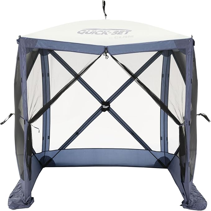 CLAM Quick Set Traveler 6 x 6 Ft Portable Outdoor Shelter, Blue + Clam Quick Set Screen Hub Tent Wind & Sun Panels, Accessory Only, Blue (3 Pack)