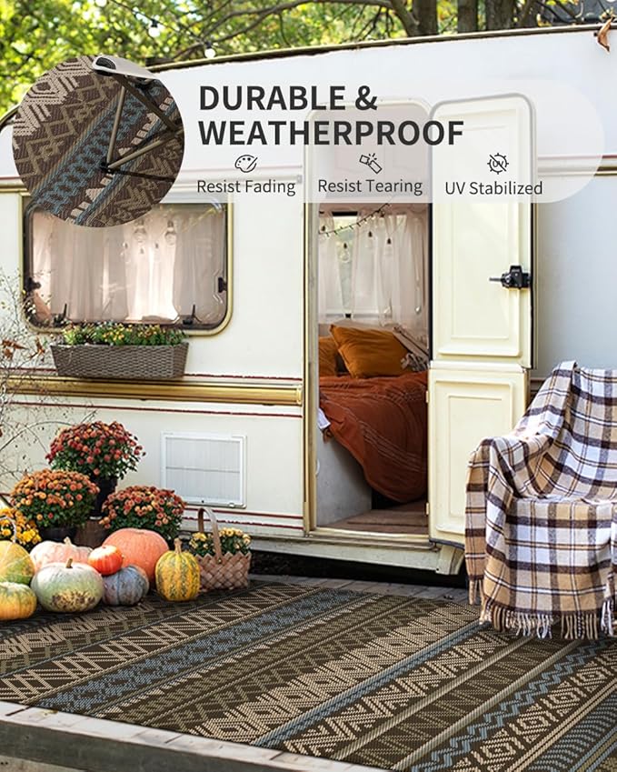 MontVoo Outdoor Rug Carpet 8x10 Waterproof-Patio Rug Mat Reversible RV Camping Rug Picnic Mat Plastic Straw Outside Rug for Balcony Porch Deck Beach-Boho Outdoor Area Rug for Patio Decor Colorful