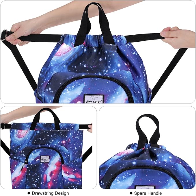 Dry Wet Drawstring Backpack with Shoe Compartment for Women Adjustable Gym Bag