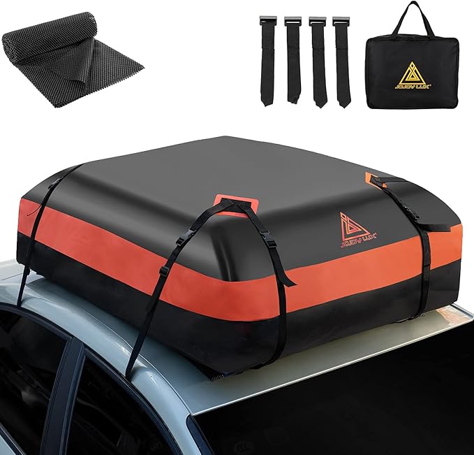 Car Rooftop Cargo Carrier Bag, 15 Cubic Feet Waterproof Heavy Duty 720D Car Roof Luggage Bag for All Vehicle with/Without Racks - Storage Bag, Anti-Slip Mat, 4 Door Hooks