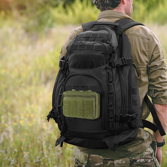 Tactical Molle Admin Pouch Utility Laser Cut EDC Tool Pouch Bag Horizontal Modular Pouches Include US Flag Patch and Keychain