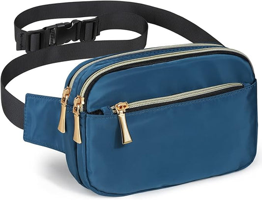 Fanny Packs for Women Men Fashion Plus Size Waist Pack Belt Bag Fanny Pack for Girls Boys with 5 Pockets Adjustable Belt, Cute Bum Bag Hip Bags for Travel Disney Running (Dark Cyan Fanny Pack)