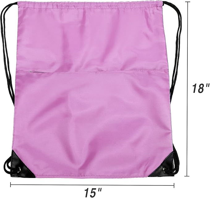 BuyAgain Drawstring Backpack Sports Water Resistant String Bag Sport Gym Sackpack for Women Men Large with Zipper, Pink