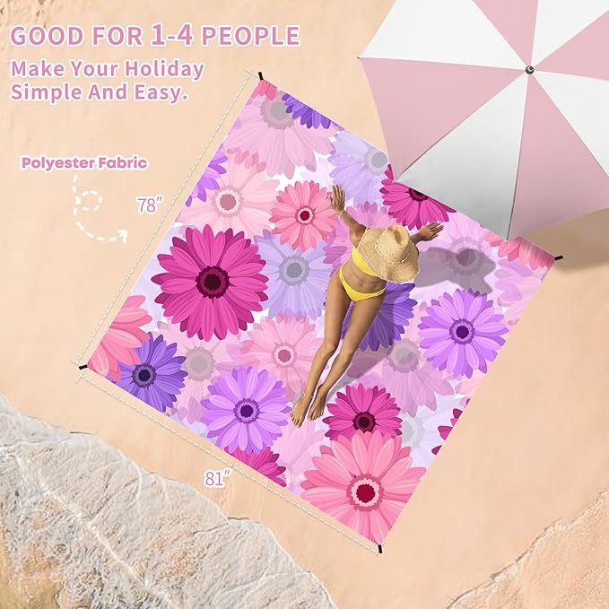 BYDOLL Beach Blanket Waterproof Sandproof 78''×81'' Suits1-4 Adults Compact Lightweight Oversized Sand-Free Blanket Large Picnic Mat for Beach Travel Camping Hiking