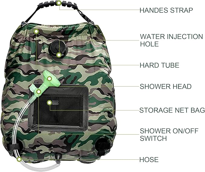 Solar Shower Bag, Solar Heating Camping Shower Bag, 5Gal(20L) Portable Camping Shower Bag, with Removable Hose and On-Off Switchable Shower Head, for Outdoor Traveling/Climbing/Hiking/Beach/Swimming