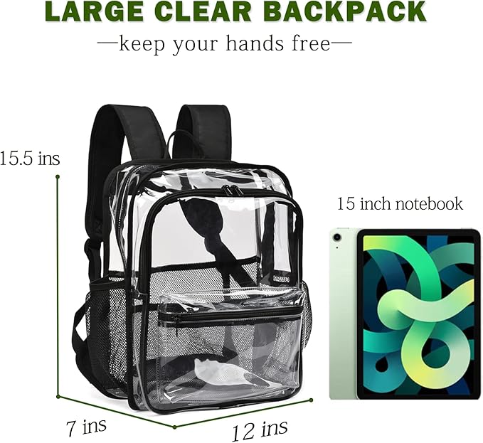 Clear Backpack,15 '' Clear Backpacks for School Heavy Duty PVC See Through Bag Waterproof Bookbag for Girls & Boys, Grey