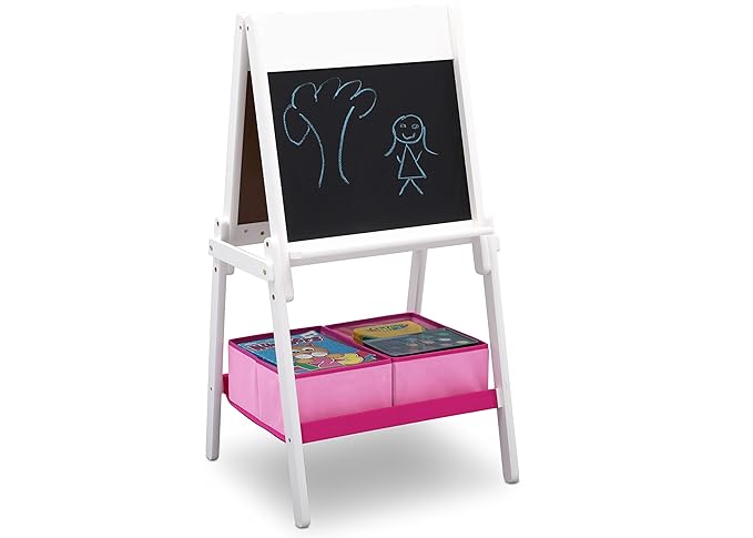 Delta Children MySize Kids Double-Sided Storage Easel -Ideal for Arts & Crafts, Drawing, Homeschooling and More, Bianca White