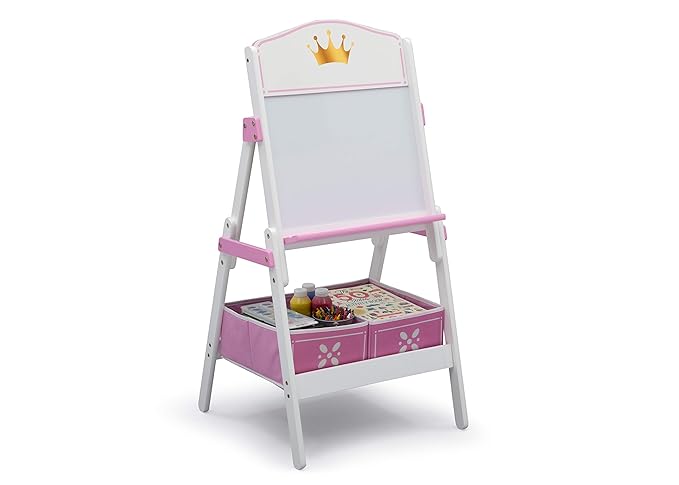 Delta Children Princess Crown Wooden Activity Easel with Storage - Ideal for Arts & Crafts, Drawing, Homeschooling and More - Greenguard Gold Certified, White/Pink