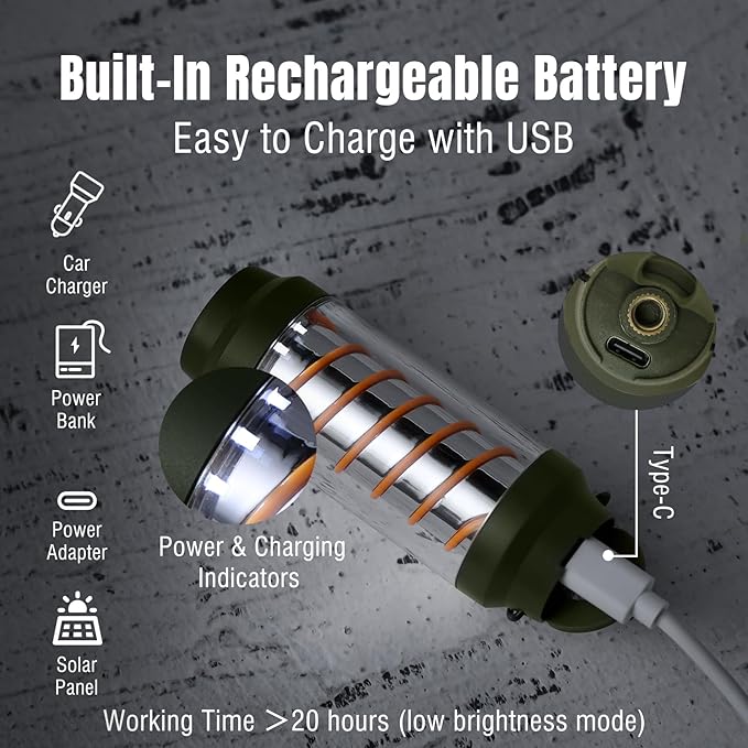 Raddy CL-1 Portable Rechargeable Flashlight with 7 Light Modes, IPX6 Waterproof, with Carabiner and Stand, for Hiking, Fishing, Emergency, Power Outage