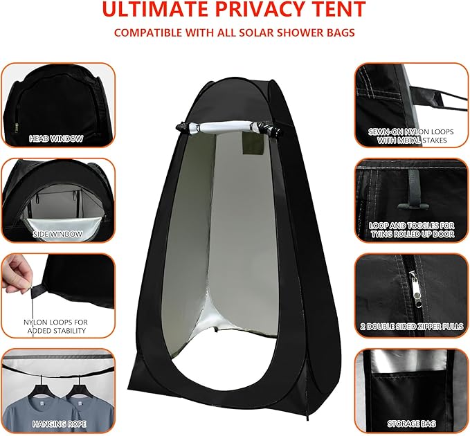 Camping Shower Tent,Pop Up Privacy Tent with Solar Shower Bag,Waterproof Pop Up Shower Tent for Portable Outdoor Toilet Shower Changing Room Sun Shelter Camping (Black/Camouflag/Green)