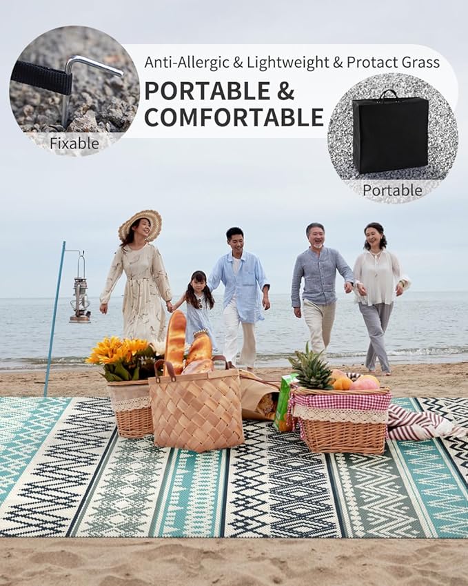 MontVoo Outdoor Rug Carpet 8x10 Waterproof-Patio Rug Mat Reversible RV Camping Rug Picnic Mat Plastic Straw Outside Rug for Balcony Porch Deck Beach-Boho Outdoor Area Rug for Patio Decor Colorful