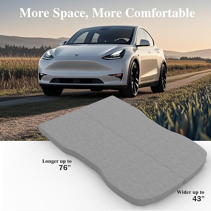 Ferlizer 4" Memory Foam Camping Mattress for Tesla Model Y, 76" x 43", Foldable Car Sleeping Pad with Plush Washable Cover, CertiPUR-US Certified, Grey