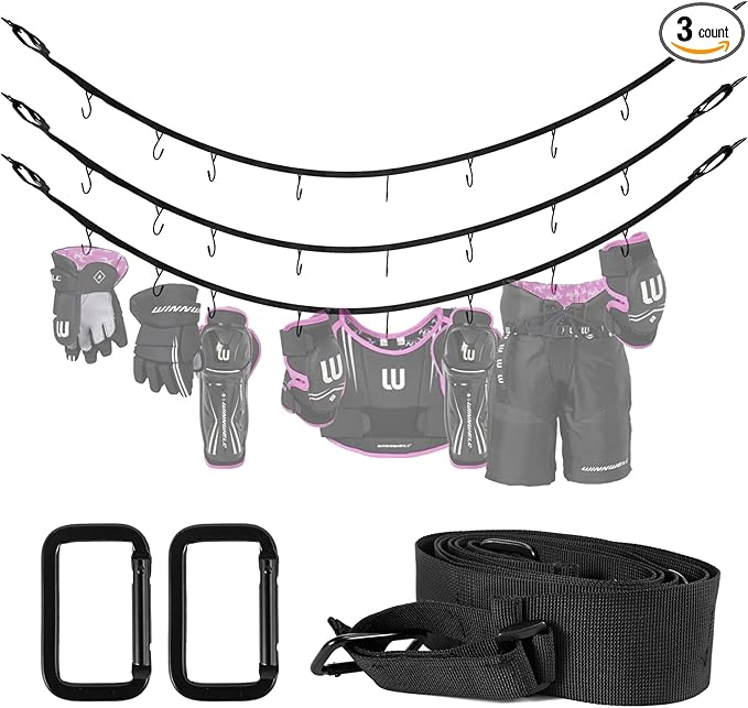 Hockey Hanger 58Inch Portable Gear Rack Organizer with 2 Adjustable Hooks for Home, Outdoor, Ice Hockey, Skating, Camping, Fishing