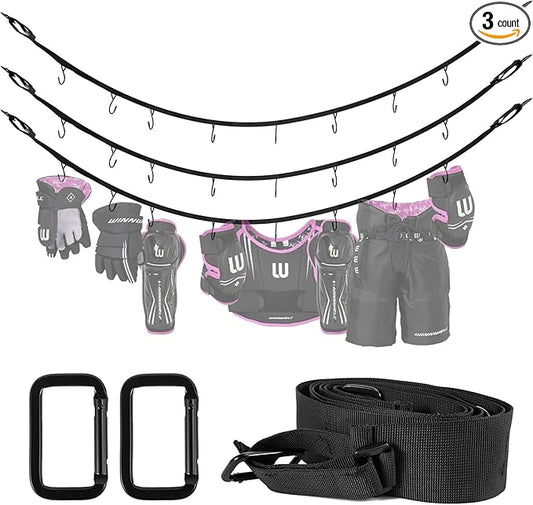 Hockey Hanger 58Inch Portable Gear Rack Organizer with 2 Adjustable Hooks for Home, Outdoor, Ice Hockey, Skating, Camping, Fishing