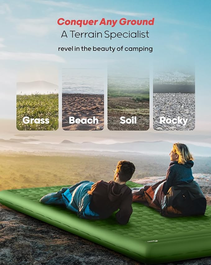 QPAU Camping Sleeping Pad, 2 Person Camping Mat, Enhanced Support for Healthy Comfort Sleep, with Built-in Foot Pump, 4.7 Inch Durable Sleeping Mattress, Hiking, Backpacking and Home - Green-1