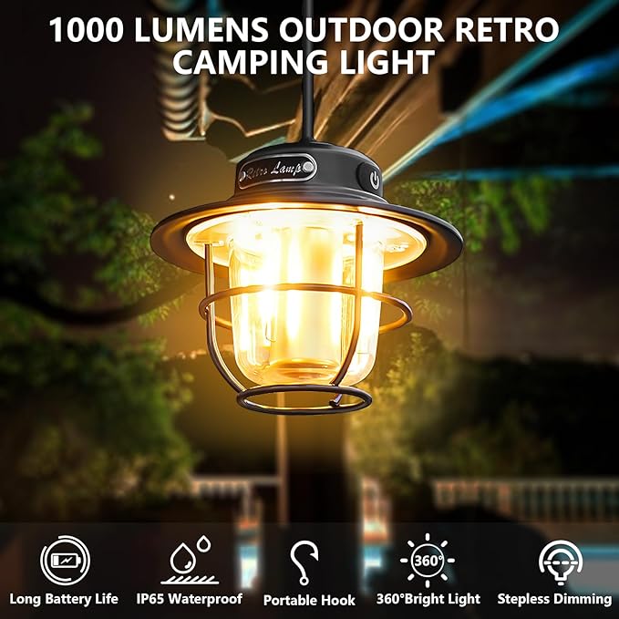 Camping Lantern, Portable Camping Light, Rechargeable Lanterns 4 Light Modes(1300-6500K), Adjustable Brightness, Waterproof Tent Lantern LED Lanterns for Power Outages, Camping, Fishing