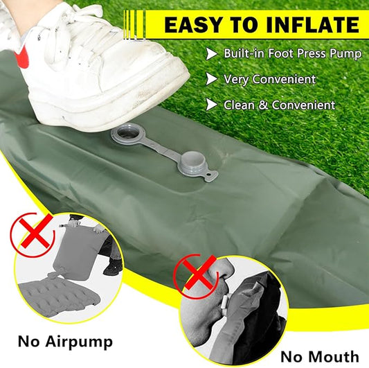 Green Self Inflating Sleeping Pad for Camping, Outdoor Camping Mattress Pad Inflatable Sleeping Mat, Single Air Mattress with Pillow, Inflatable Sleeping Mat Camping Pad for Hiking Car Tent