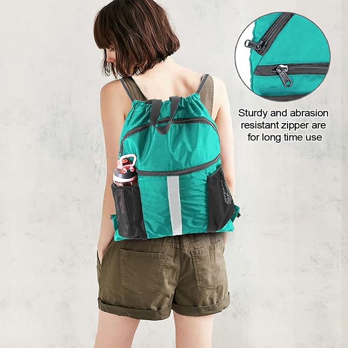 BeeGreen Drawstring Backpack Bag with Shoe Compartment, X-Large Black Gym Sports String Cinch Backpack