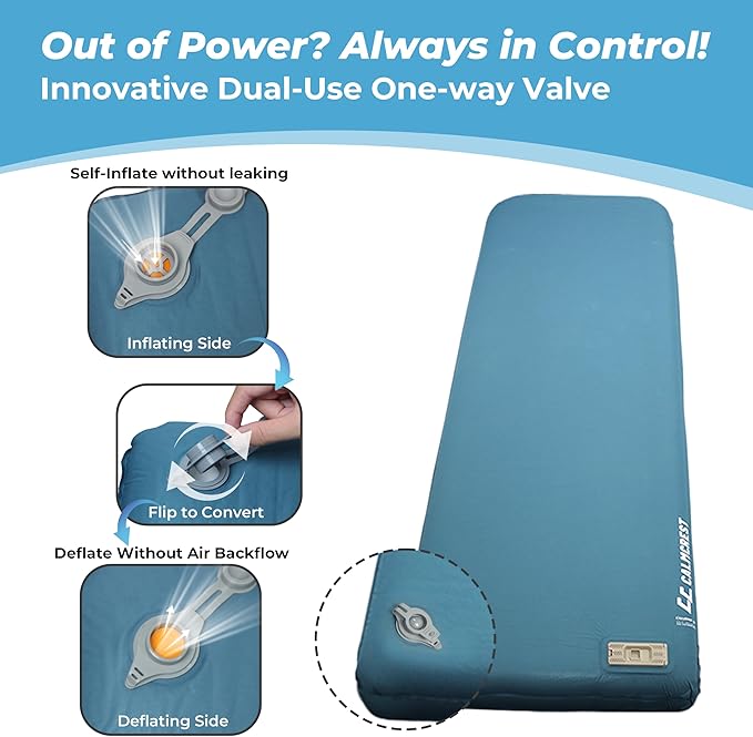 Self Inflating Sleeping Pad with Electric Air Pump, 3.15" Thick Foam Camping Mattress, Fast Inflation & Deflation, 9.5 R-Value 4-Season Insulated Sleeping Mat for Tent, Car Travel, and Indoor Use-Blue