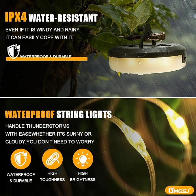 Camping String Lights - Outdoor String Lights with 8 Modes, Type-C Fast Charging, Durable & Waterproof for Camping, Party, and Christmas, Portable & Easy-to-Store with Storage Box (32.8ft-1pcs)