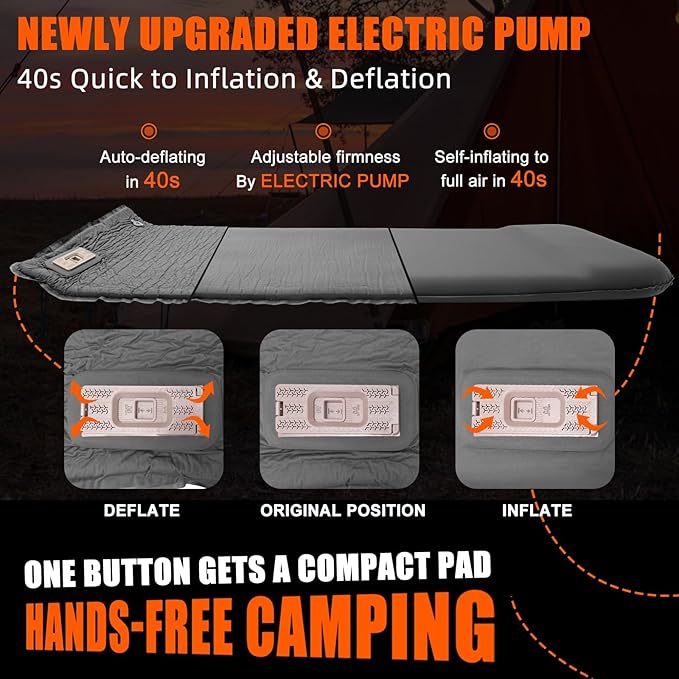 Self Inflating Sleeping Pad with Electric Pump, TPYOCQU 3.15" Memory Foam Camping Mattress Sleeping Mat with Pillow, Easy Inflate&Deflate 9.5 R-Value Insulated Camping Pad Mattress for Travel Car Tent