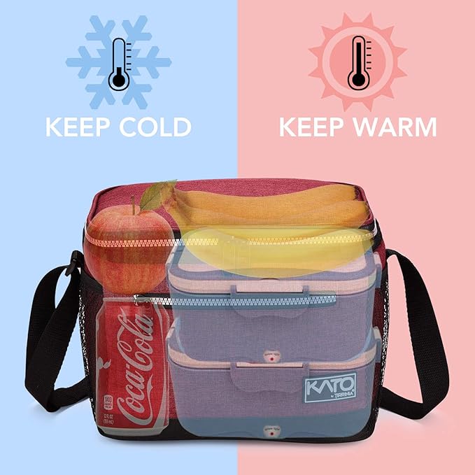 Tirrinia Insulated Lunch Box for Men/Women, Leakproof Thermal Lunch Bag for Office Picnic Work Beach Camping,Reusable Lunch Cooler Tote for Adult, Red