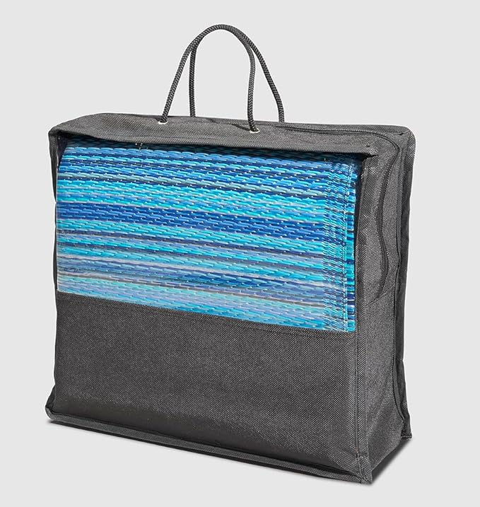 FH Home Outdoor Camping Rug - Waterproof, Fade Resistant, Reversible - Premium Recycled Plastic - Striped - Picnic, Patio, Deck, Sunroom, RV - Havana - Turquoise - 4 x 6 ft Foldable