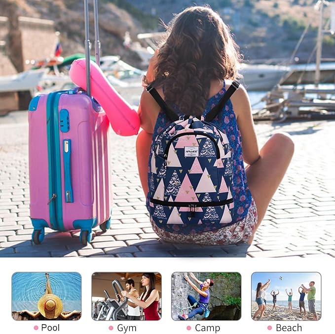 Dry Wet Drawstring Backpack with Shoe Compartment for Women Adjustable Gym Bag