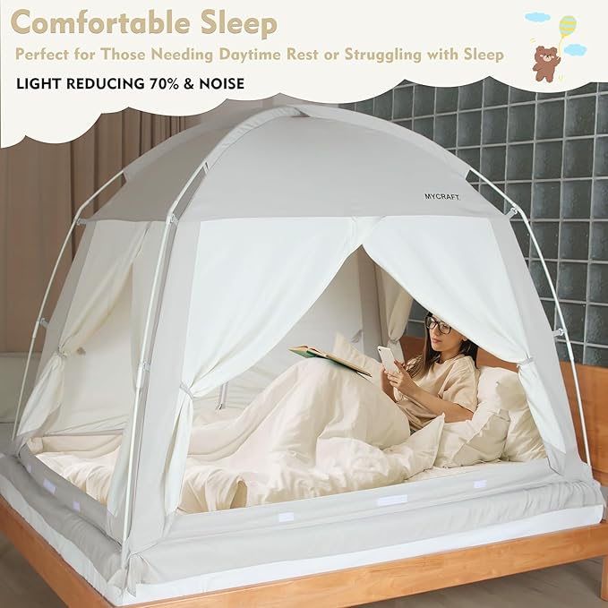 Bed Tents Canopy Bed–Privacy Dream Tent for Cozy Indoor Sleeping, Light-Reducing,and Breathable, with 4 Doors Floor Tent Bed–Available in Twin, Full, and Queen Sizes