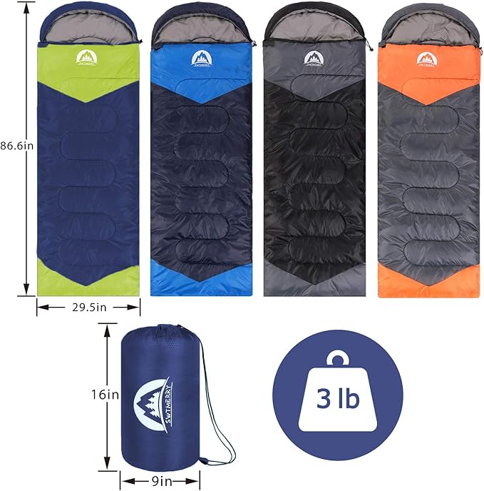 SWTMERRY Sleeping Bag 3 Seasons (Summer, Spring, Fall) Warm & Cool Weather - Lightweight,Waterproof Indoor & Outdoor Use for Kids, Teens & Adults for Hiking and Camping