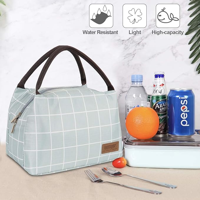 Buringer Insulated Lunch Bag Lunch Box for Women Men Adult Lunch Tote for Work Picnic Travel (Green Plaid)