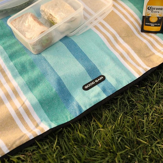 G GOOD GAIN Picnic Blanket Waterproof & Sand Proof,Beach Blanket Portable with Carry Strap, XL Large Foldable Picnic Rug Machine Washable for Outdoor Camping Party,Wet Grass,Hiking,Kids Playground