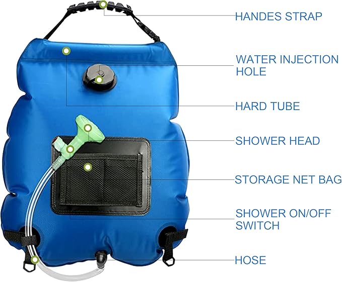 Solar Shower Bag, Solar Heating Camping Shower Bag, 5Gal(20L) Portable Camping Shower Bag, with Removable Hose and On-Off Switchable Shower Head, for Outdoor Traveling/Climbing/Hiking/Beach/Swimming