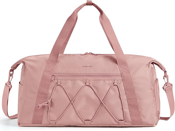 BAGSMART Gym Bag With Shoe Compartment & Wet Pocket, Lightweight Sports Travel Duffel Bag, Carry On Bag Weekender Overnight Bag, Water Resistant Sports Gym Tote Bags Swimming Yoga, Dark pink