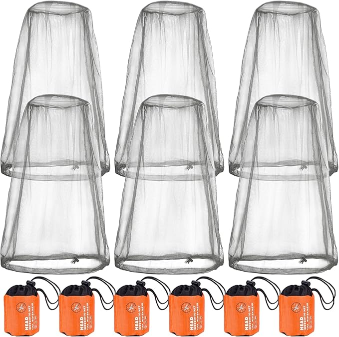 6 Packk Mosquito Covers Wearable Head Net Face Mesh Protecting Net Mosquito Fly Insects Bugs Preventing for Outdoor