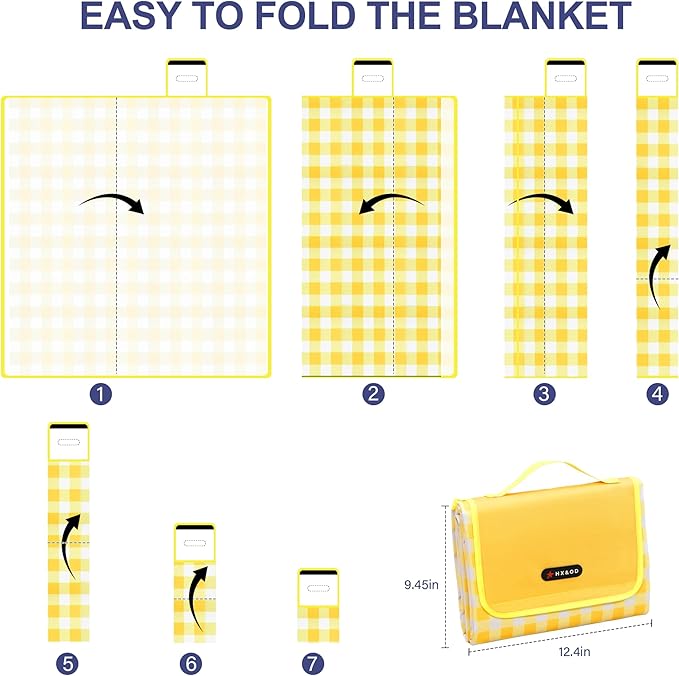 Outdoor Picnic Blanket 80"X80" Picnic Mat Extra Large Camping Blanket Beach Blanket Foldable Waterproof Sand Mat Hiking Travel Family Concerts(Yellow)