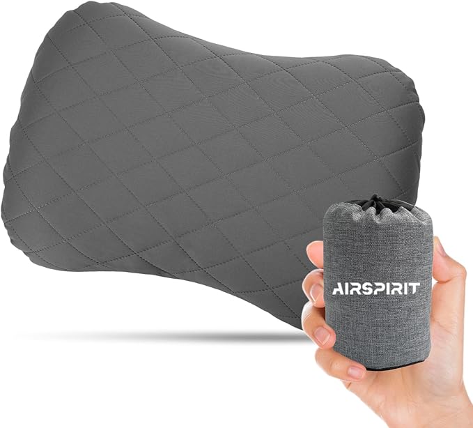 Inflatable Camping Pillow Ultralight Adjustable Firmness, TPU Travel Pillow for Neck & Lumbar Support, Hiking, Backpacking, Airplane, Car Travel & Beach with Removable Washable Cover (Grey)