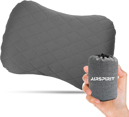 Inflatable Camping Pillow Ultralight Adjustable Firmness, TPU Travel Pillow for Neck & Lumbar Support, Hiking, Backpacking, Airplane, Car Travel & Beach with Removable Washable Cover (Grey)
