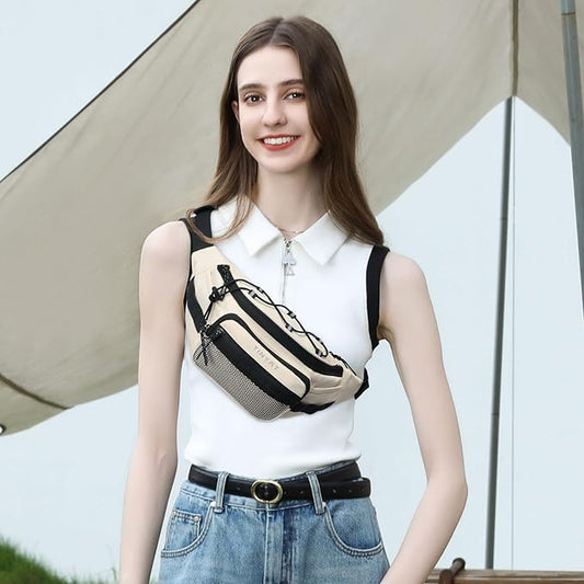 TINYAT Fanny Pack for Men Women Multifunction Waist Packs Large Crossbody Bum Bag with Zipper Waterproof Chest Bag for Hiking