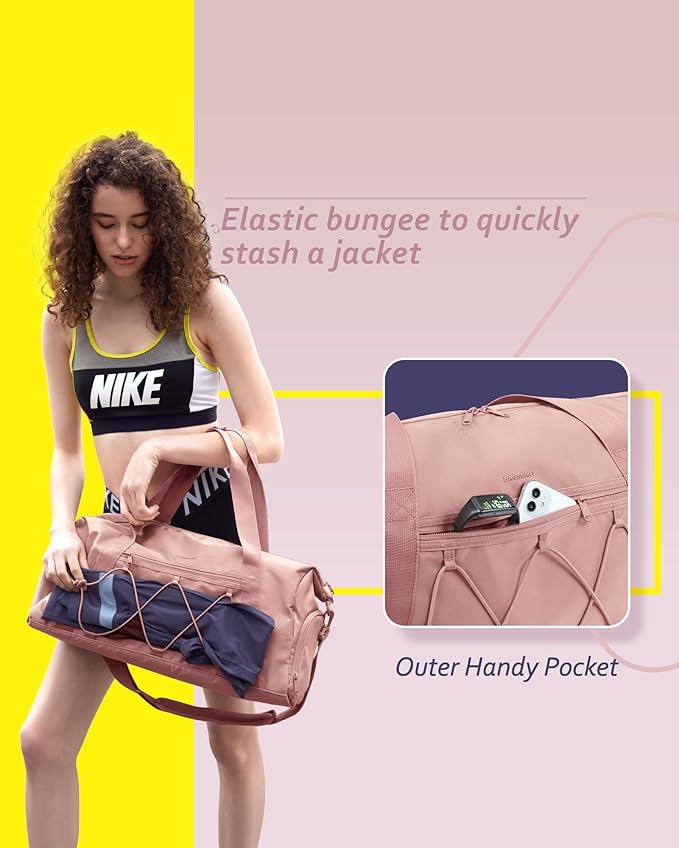 BAGSMART Small Gym Duffel With Shoe Compartment & Wet Pocket, Lightweight Sports Travel Carry On, Weekender Overnight Bag, Water Resistant Tote for Swimming Yoga, Dark Pink