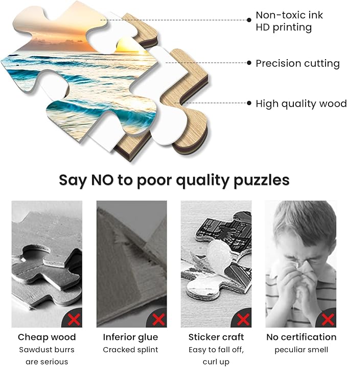 Puzzles for Adults 1000 Piece,Sunset Beach Wooden Jigsaw Puzzle Art,DIY Leisure Game Fun Toy Gift Suitable Family Friends