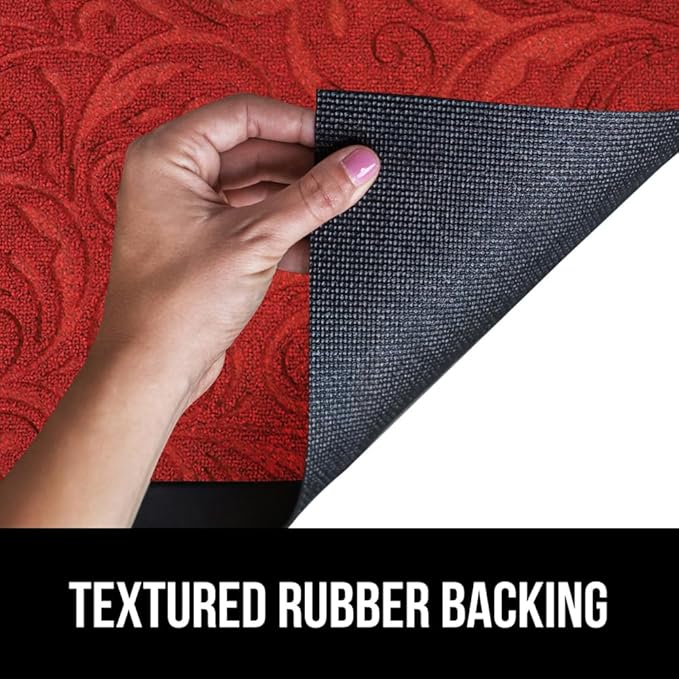 GORILLA GRIP 100% Waterproof All-Season WeatherMax Doormat, Durable Natural Rubber, Stain and Fade Resistant, Low Profile, Indoor Outdoor Doormats, Easy Clean Patio Entry Mat, 17x29, Red Vintage Wine