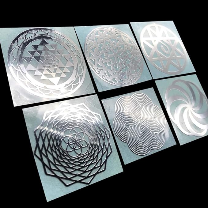 The Ancient Secret of Flower of Life Sacred Geometry Metal Sticker (Set of 6 Pieces) Energy Decals (Silver)