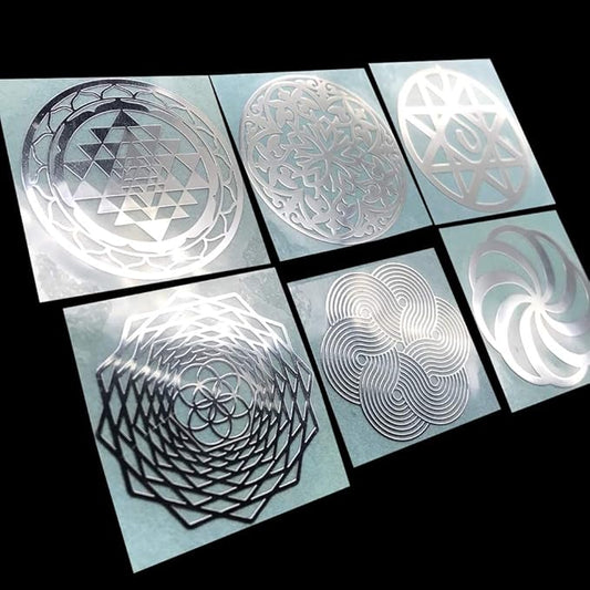 The Ancient Secret of Flower of Life Sacred Geometry Metal Sticker (Set of 6 Pieces) Energy Decals (Silver)