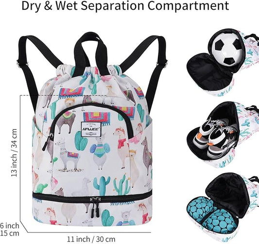 Dry Wet Drawstring Backpack with Shoe Compartment for Women Adjustable Gym Bag
